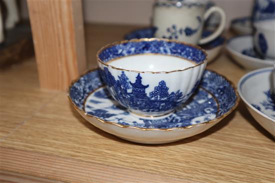 A group of Caughley, Worcester and Liverpool blue and white tea bowls, coffee cups and saucers, c.1770-90 (17)